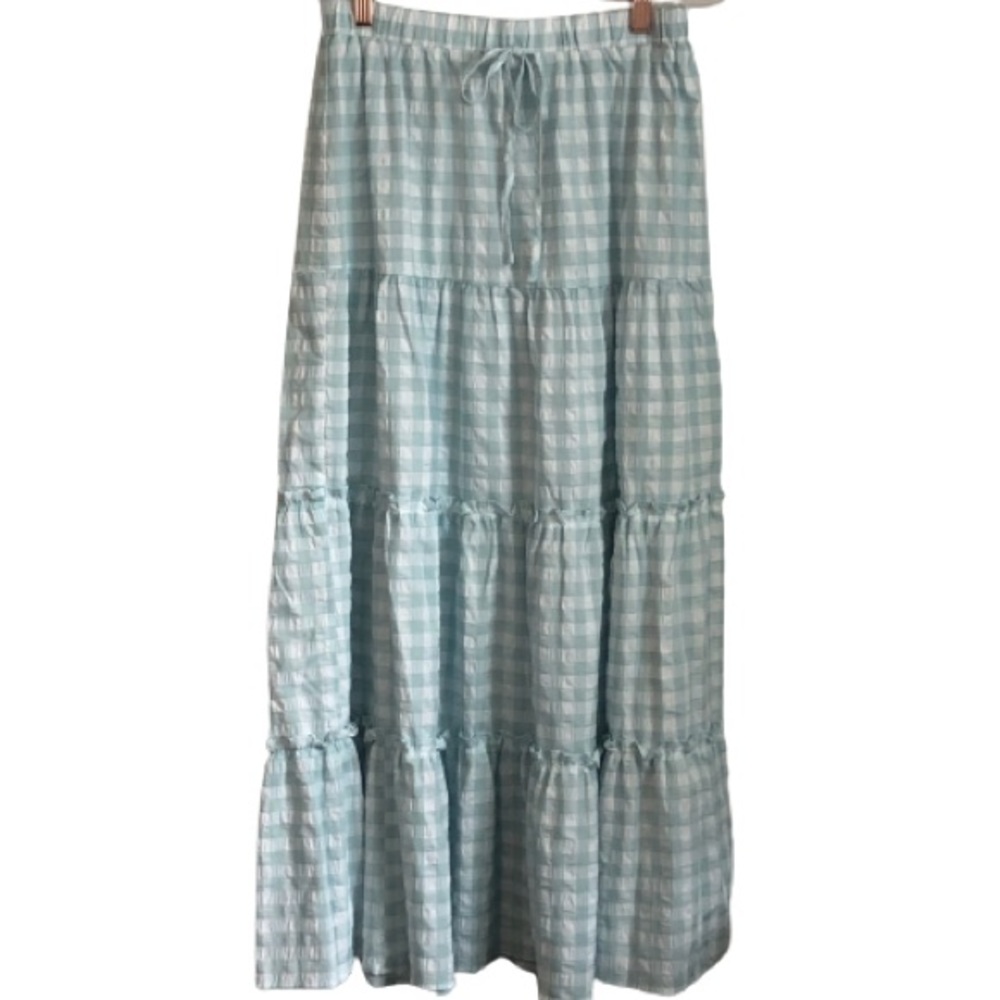 NWOT Talulah 2 Pcs Gingham Sleeveless Top Tiered Skirt Blue White Size M - Picture 13 of 15